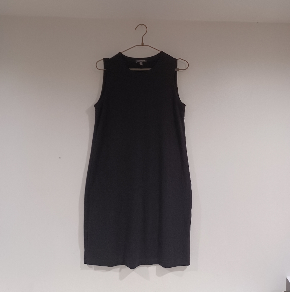 Eileen Fisher Dress Womens Sleeveless Jersey Knit Sheath Black Size Small S